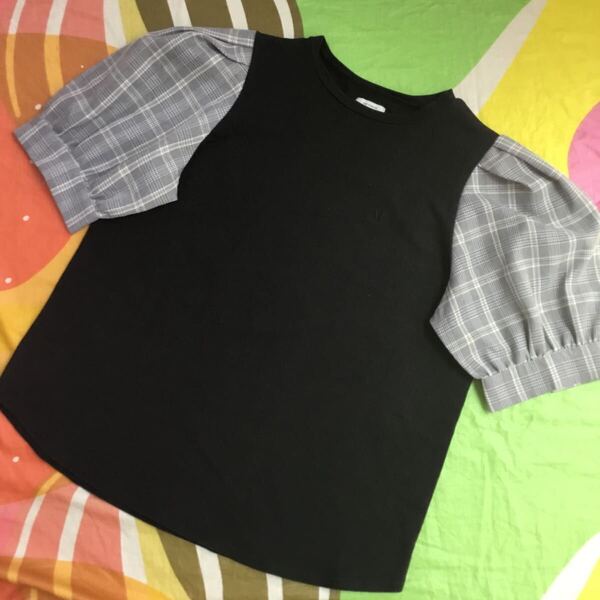 【pom ponette】ポンポネット/ 半袖Tシャツ(L/160cm) ブラック&チェック/トップス.カットソー.チュニック/おしゃれ.普段.遠足.移動教室