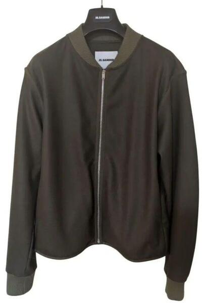 新品同様 Jil Sander ジップアップノーカラージャケット アウター ジルサンダー メンズ M グリーン ブルゾン