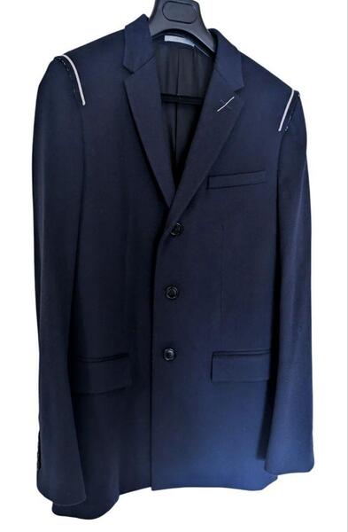 新品同様 Dior Homme シングルブレスト メルトンウールチェスターコート ロング丈ジャケット ネイビー メンズ