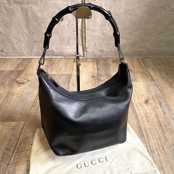 正規品☆GUCCI グッチ バンブー ハンドバッグ ワンショルダーバッグ 黒 レザーバッグ 本革 トートバッグ ヴィンテージ オールド レディース