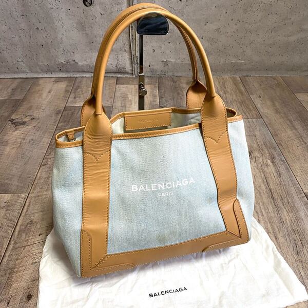 本物 BALENCIAGA バレンシアガ ネイビーカバス S ハンドバッグ ミニトートバッグ ライトデニム ブラウン レザー バッグ レディース メンズ
