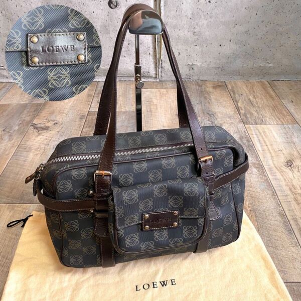 本物☆LOEWE ロエベ リピートアナグラム トートバッグ 黒 レザーバッグ ハンドバッグ ミニトート ヴィンテージ オールド レディース メンズ