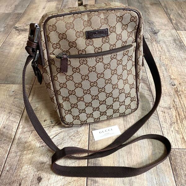 本物☆GUCCI グッチ GG柄 キャンバス ミニショルダーバッグ ブラウン 斜めがけ ボディバッグ ミニ ポシェット オールド レディース メンズ