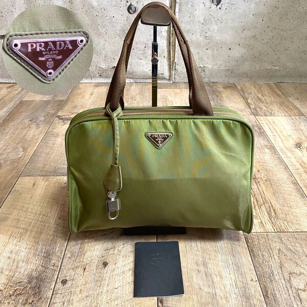 本物☆PRADA プラダ テスートナイロン トートバッグ 三角ロゴ カーキ ハンドバッグ ミニトート ミニバッグ ヴィンテージ レディース メンズ