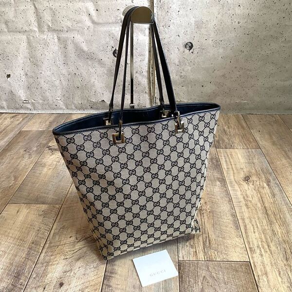 本物☆GUCCI グッチ GG柄 キャンバス トートバッグ ハンドバッグ 黒 グレー レザーバッグ ビジネスバッグ A4可 オールド レディース メンズ