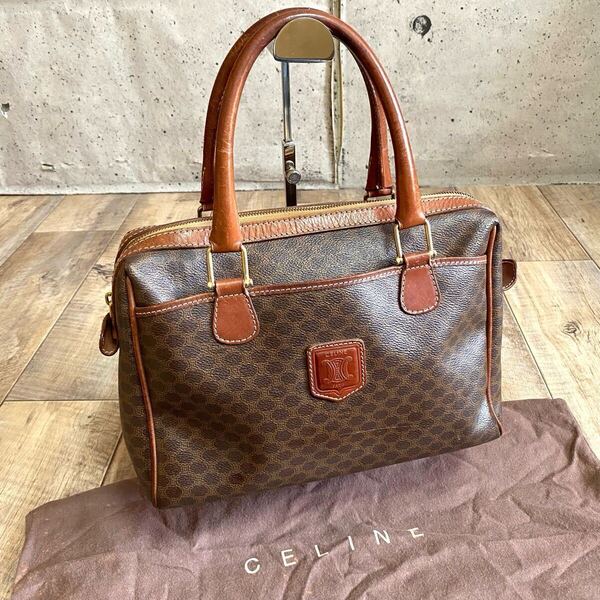 本物☆CELINE セリーヌ マカダム ハンドバッグ ミニトートバッグ ブラウン ミニボストン レザー バッグ オールド ヴィンテージ レディース