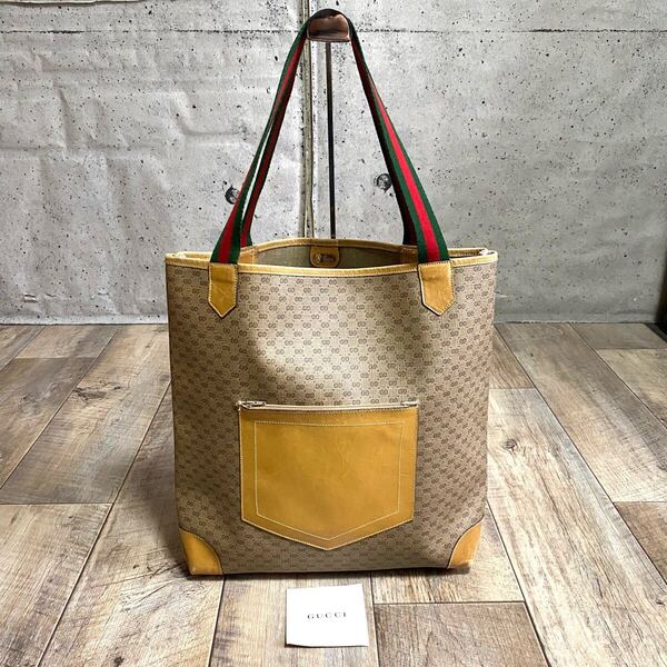 本物☆GUCCI グッチ マイクロGG レザー トートバッグ シェリーライン ブラウン ハンドバッグ A4 ヴィンテージ オールド レディース メンズ