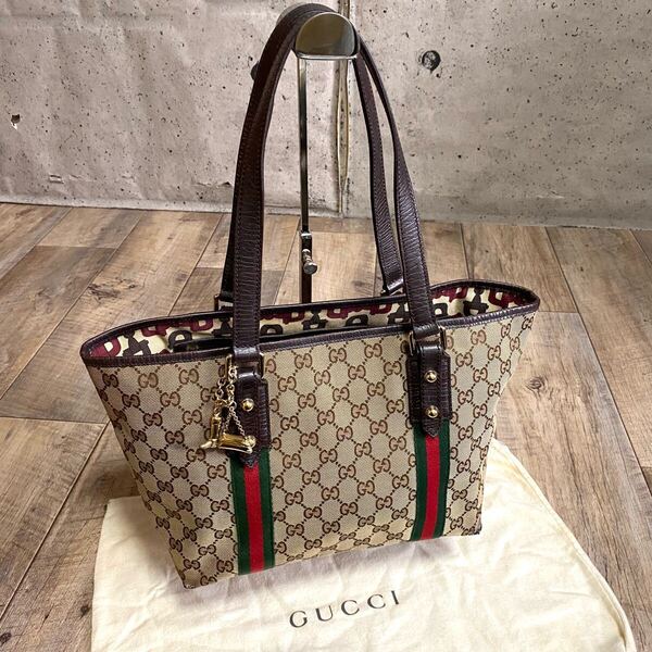 正規品☆GUCCI グッチ GG柄 キャンバス ミニトートバッグ ブラウン ハンドバッグ シェリーライン レザーバッグ オールド レディース メンズ