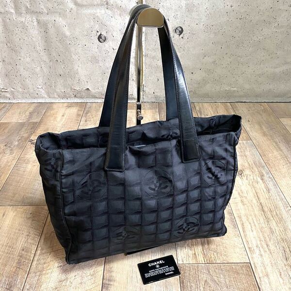 本物 CHANEL シャネル ニュートラベルライン トートバッグ 黒 ハンドバッグ キャンバス レザー 9番台 オールド ヴィンテージ レディース A4