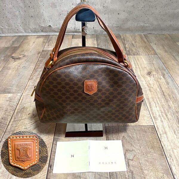 本物☆CELINE セリーヌ マカダム柄 ミニハンドバッグ レザーバッグ ブラウン ミニトートバッグ ビジネス ヴィンテージ オールド レディース
