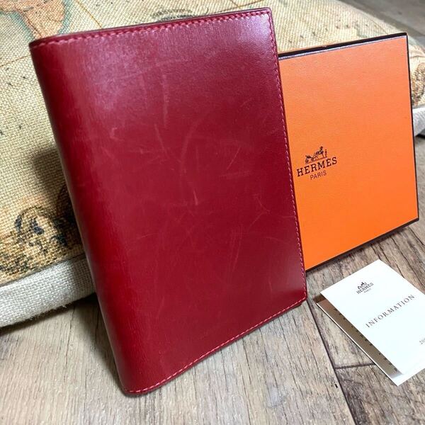本物☆HERMES エルメス アジェンダ GM 手帳入れ カードケース 手帳カバー 赤 レッド D刻 名刺入れ 本革 レザー ビジネス レディース メンズ