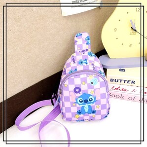 キッズ 斜めがけ 斜めかけバッグ ボディバッグ ショルダーバッグ 小さめ ワンショルダーバッグ スティッチ 子供 紫 女の子 軽量 収納