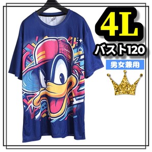 大きいサイズ メンズ レディース 半袖 Tシャツ オーバーサイズ ドナルド アメカジ ネイビー 3L 4L 5L ぽっちゃり ゆったり キャラクター