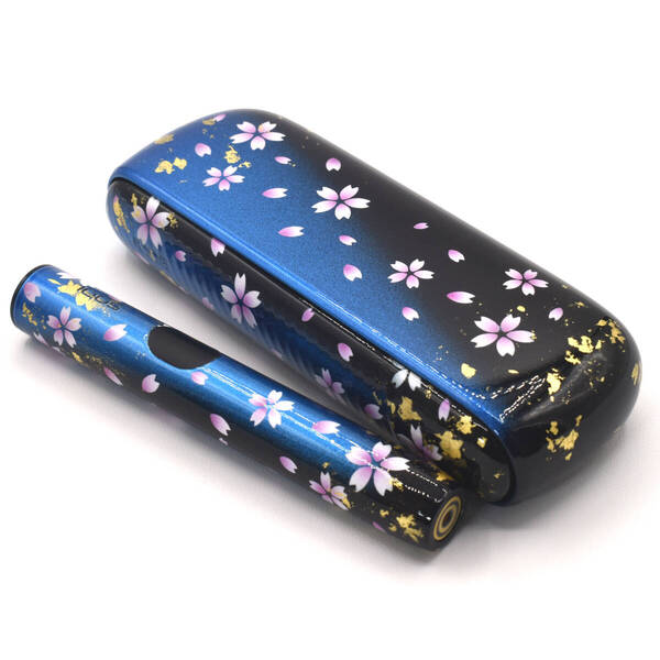 新型 最新 IQOS ILUMAi カスタムペイント 桜柄 アクアブルーブラック 金箔入り アイコス イルマアイ 本体 付属品箱付