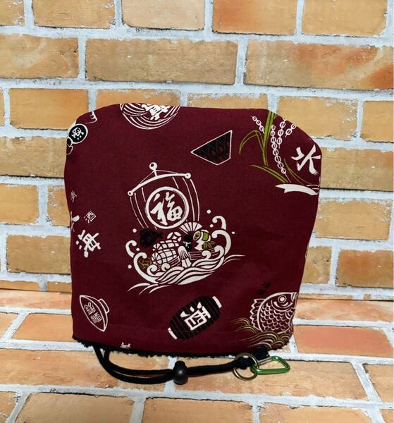 ゴルフ アイアンカバー ハンドメイド 日本酒柄(えんじ色) 帆布生地 ボア生地 ヘッドカバー コンペ 賞品 和柄 和風 クラブ用