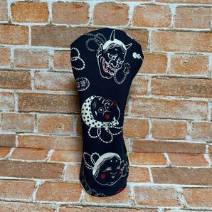 ドライバー ゴルフ ヘッドカバー ハンドメイド DR用 お面柄(濃紺)帆布生地 クラブ用 コンペ 賞品 和風 ゴルフアクセサリー