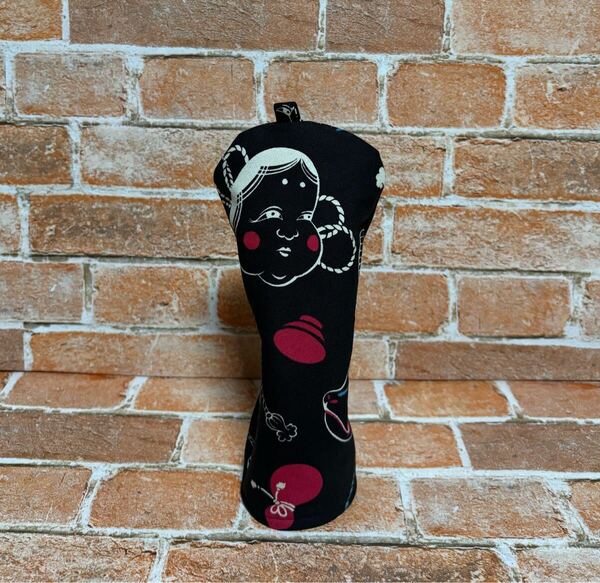 ゴルフ ヘッドカバー ハンドメイド UT用 ユーティリティ お面柄(黒) コンペ 賞品 和柄 和風 クラブ用