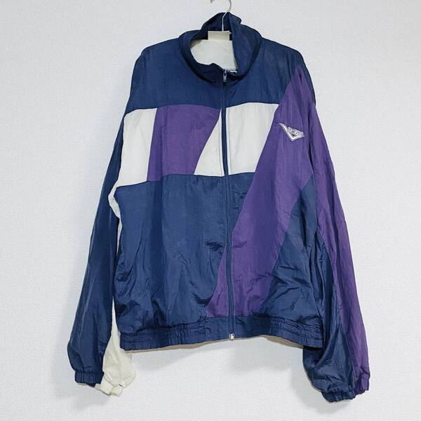古着 ヴィンテージ PONY パッチワーク ナイロンジャケット NAVY/PURPLE/WHITE XL ポニー ウィンドブレーカー トラックトップ