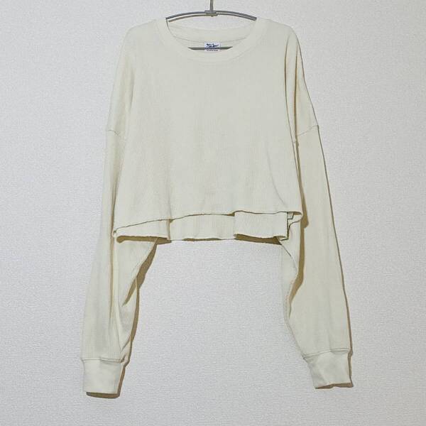 Robert P.Miller クロップド丈 ロングスリーブ ワッフル Tシャツ アイボリー F ロバートP.ミラー オフホワイト クリーム TEE