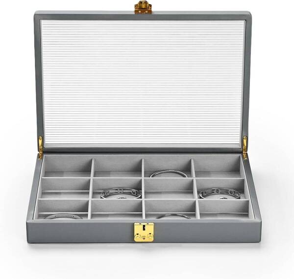 Oirlv ジュエリートレイ 蓋付き 12区画 フェイクレザー ジュエリーボックス 大容量 指輪 イヤリング ネックレス ディスプレイ 収納 高級