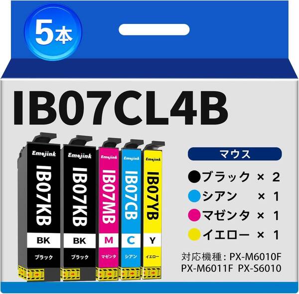 IB07 IB07CL4B マウス EPSON用 IB07KB 互換インク エプソン対応 PX M6010F M6011F S6010 プリンター 4色 +黒1本 IB07CB IB07MB IB07YB