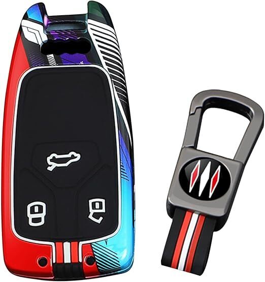 ontto アウディ専用 キーケース キーカバー キーホルダー 合金+シリコン 運動風 ポリクローム 蛍光効果 TT TTS A4 A6L A8 Q2 Q4 Q5 RS4 S4