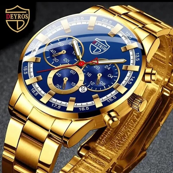 即決 送料無料 ■DEYROS 金青■ メンズ 腕時計 ウォッチ ビジネス フルスチール クォーツ トップブランド ラグジュアリー カジュアル