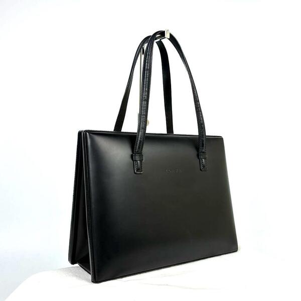 美品●LOEWE ロエベ ハンドバッグ ロゴ型押し がま口 ゴールド金具 アナグラム ミニ トート ボックス カーフレザー 黒 ブラック フォーマル