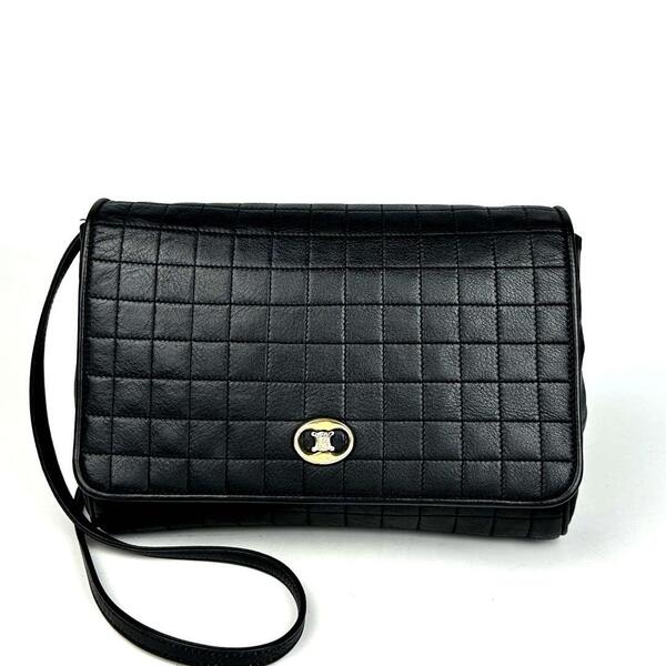 【美品】CELINE セリーヌ ショルダーバッグ 2way トリオンフ ゴールド金具 キルティング 斜め掛け レザー 黒 ブラック フォーマル 男女兼用