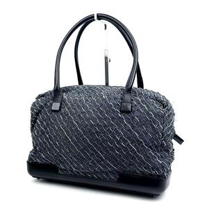 【美品】BOTTEGA VENETA ボッテガヴェネタ ハンドバッグ イントレチャート 編み込み 裏地総柄 肩掛け トートバッグ デニム レザー 男女兼用