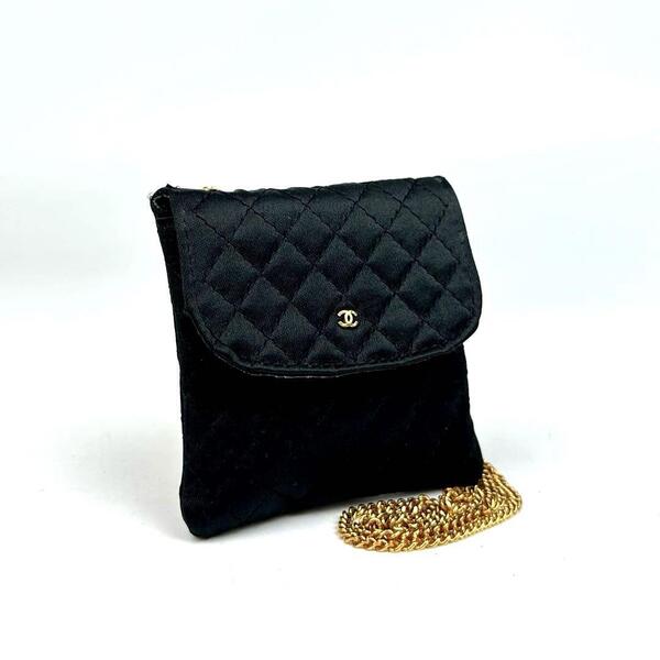 美品●CHANEL シャネル ミニミニ ショルダーバッグ ココマーク マトラッセ キルティング チェーン ポーチ 斜め掛け キャンバス 黒 ブラック