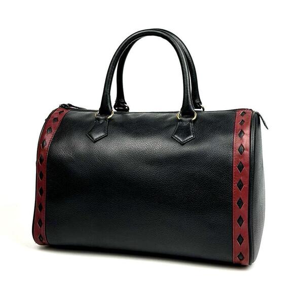 【極美品】Yves Saint Laurent イヴサンローラン ミニボストン ダイヤ カットアウト 裏地総柄 ハンドバッグ レザー ブラック 黒色 男女兼用