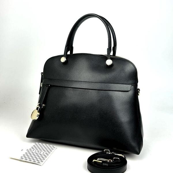 極美品●大人気●FURLA フルラ パイパー M ハンドバッグ 2way ショルダーバッグ 斜め掛け レザー オニキス ブラック 黒 フォーマル 南京錠
