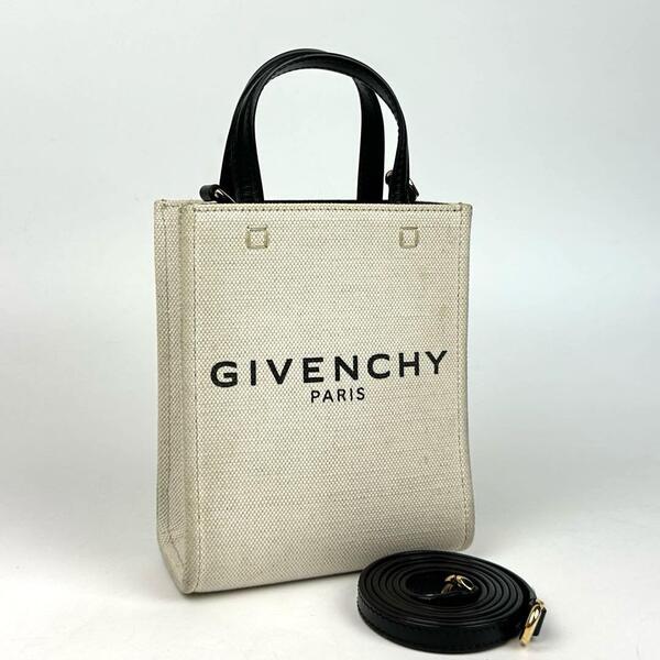 【美品】GIVENCHY ジバンシー ハンドバッグ 2way Gトート ショルダーバッグ 斜め掛け キャンバス レザー 白 ホワイト 黒 ブラック 男女兼用