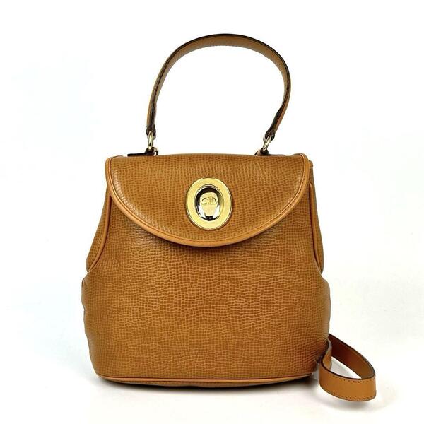 【希少色】Christian Dior ディオール ハンドバッグ 2way CD金具 オーバル ショルダーバッグ 斜め掛け レザー 茶色 ブラウン キャメル