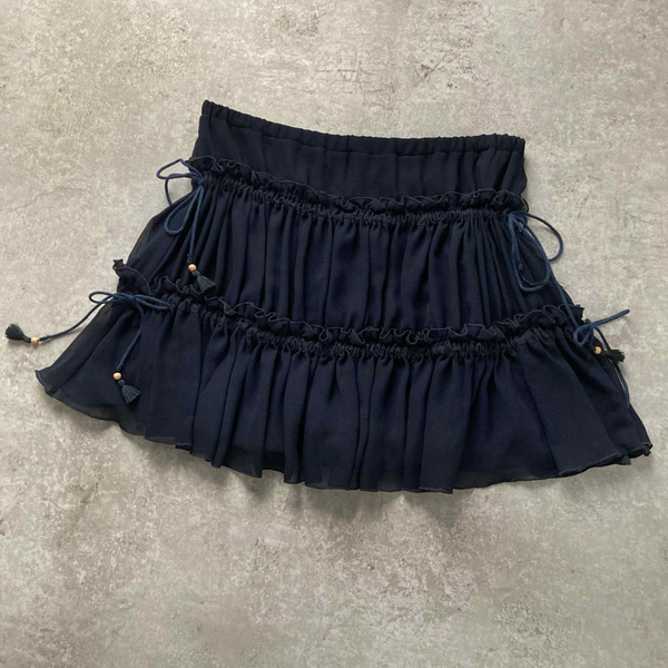 *シーバイクロエ ティアードミニスカート シフォン ギャザー ネイビー 紺 タッセル 40サイズ See By Chlo