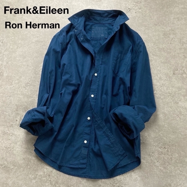 *フランクアンドアイリーン ロンハーマン別注 長袖コットンシャツ ロングスリーブ ルーク 紺 ネイビー L相当 Frank&Eileen