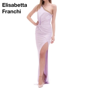*高級 エリザベッタフランキ ワンショルダーチェーンドレス マキシ丈 ラベンダー イタリア製 ELISABETTA FRANCHI