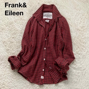 *フランクアンドアイリーン BARRY スキッパーシャツ チェックネルシャツ コットン レッド 赤 M相当 アメリカ製 Frank&Eileen