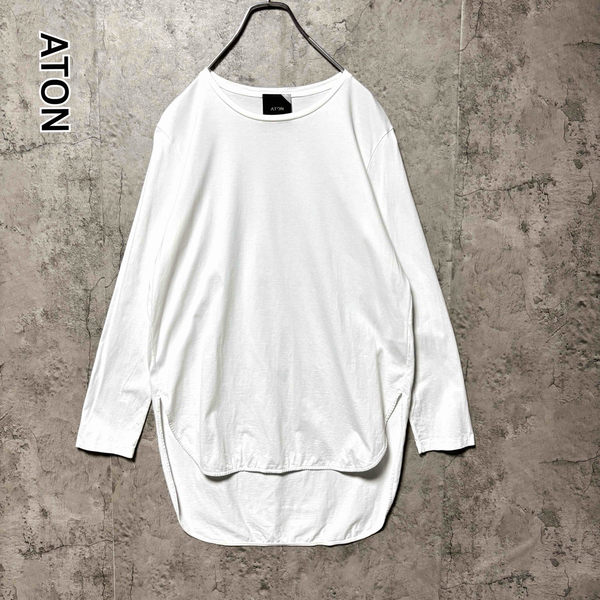 * ATON エイトン 前後差ラウンドヘム ロングスリーブTシャツ 長袖 ロングスリーブ プルオーバー サイズ02 白 ホワイトコットン