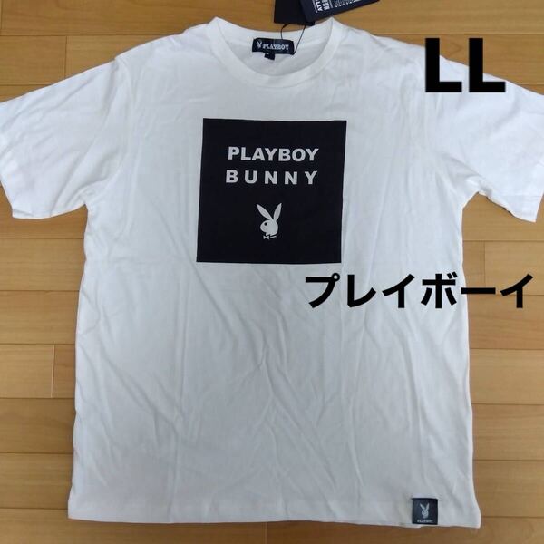 LL プレイボーイ PLAYBOY 新品 半袖Tシャツ トップス カットソー 白 綿100% メンズ紳士 アウトドア スポーツ ゴルフウェア ウサギ