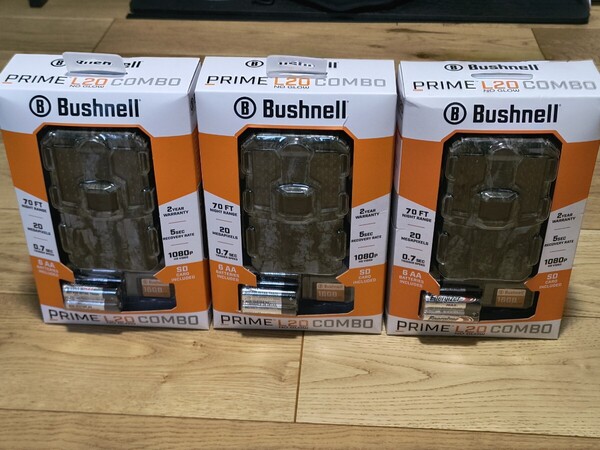 【開封済・未使用】【3個セット】Bushnell PRIME L20 COMBO NO GLOW トレイルカメラ 20MP 1080p HDビデオ 防水防塵 電池/16GB SD付