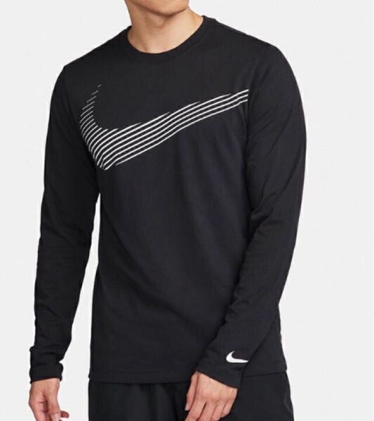 2XL 新品 ナイキ 長袖 DRI-FIT Tシャツ ロンT フラッシュ 黒 メンズ NIKE ドライ 速乾 ロングスリーブ トレーニング ブラック