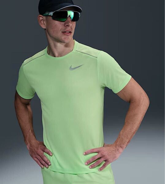 L 新品 ナイキ マイラー ショートスリーブ 半袖 Tシャツ ランニング NIKE 吸汗速乾 トレーニング ランシャツ グリーン