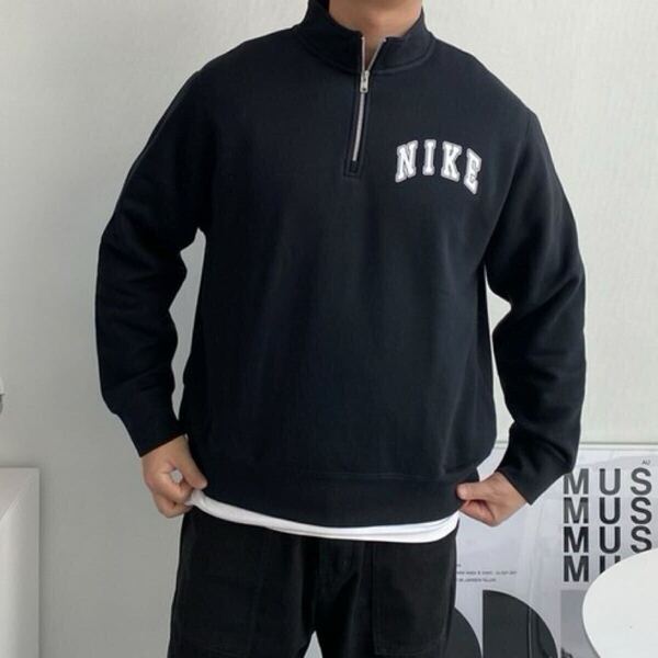 2XL 新品 ナイキ ハーフジップ スウェット トレーナー クラブ ロゴ ブラック 黒 NIKE メンズ プルオーバー