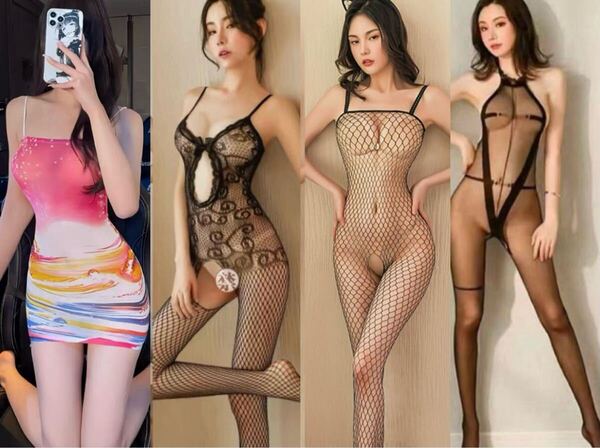 【4枚セット】セクシー ランジェリー ボディー ストッキング オープンクロッチ 全身 網タイツ コスプレ 衣装