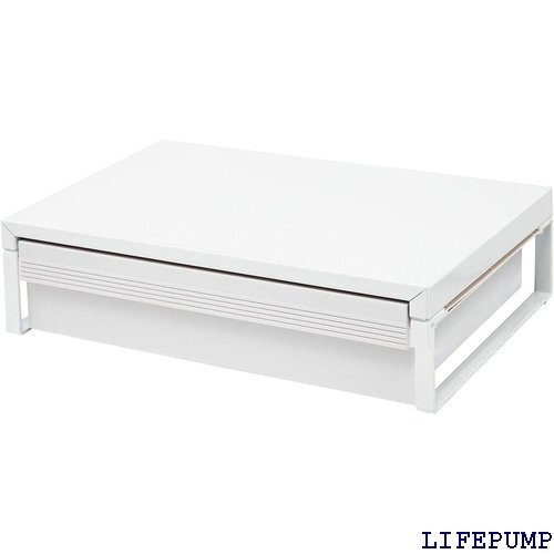 リヒトラブ パソコン台 モニター台 机上台 白 幅39 ×高さ10cm 引出し付 耐荷重15kg A7341-0 13487