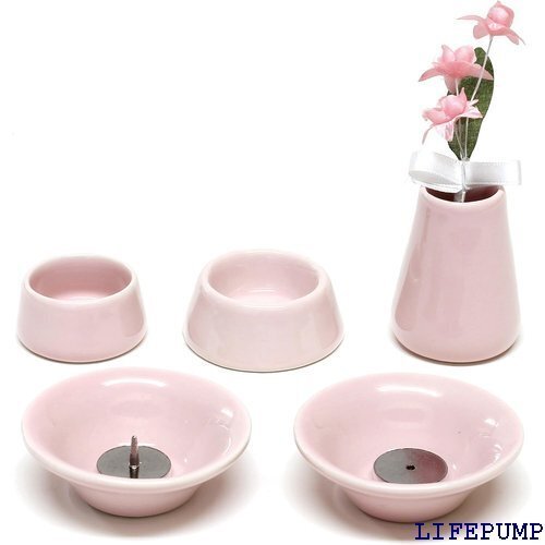 おもいでのあかし 仏具8点セット 陶器 ピンク ペット用 14011