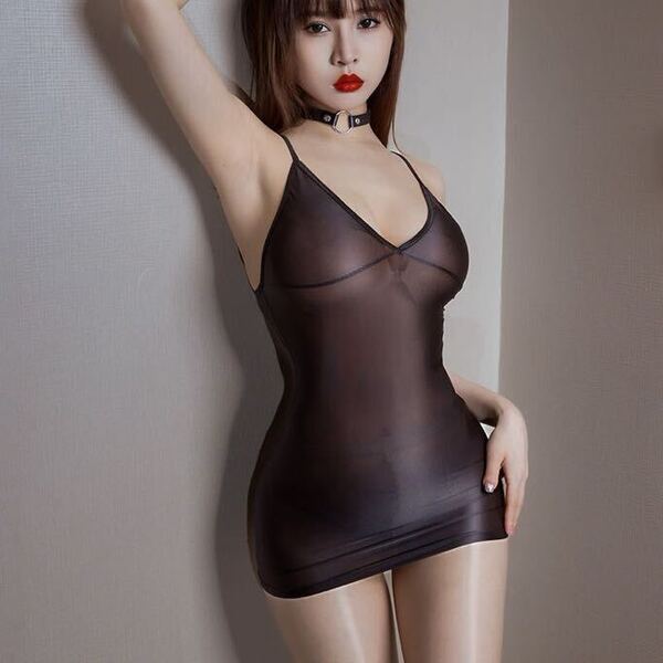 セクシーキャミソール ボディコン ナイトウェア ワンピース 光沢ブラックコスプレ衣装 エロ下着 透け透け 超セクシー