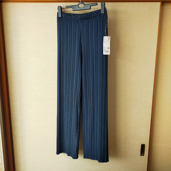 タグ付 ユニクロ プリーツストレートパンツ/丈短め ブルー XS 57-63cm 2024 夏 Women 468831